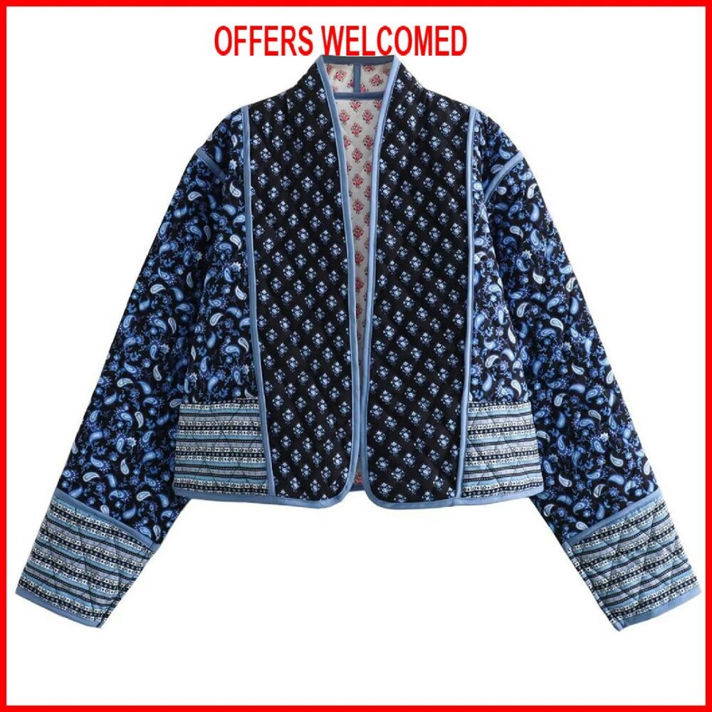 Women's Quilted Cropped Puffer Jacket Lightweight Open Front Winter Coat